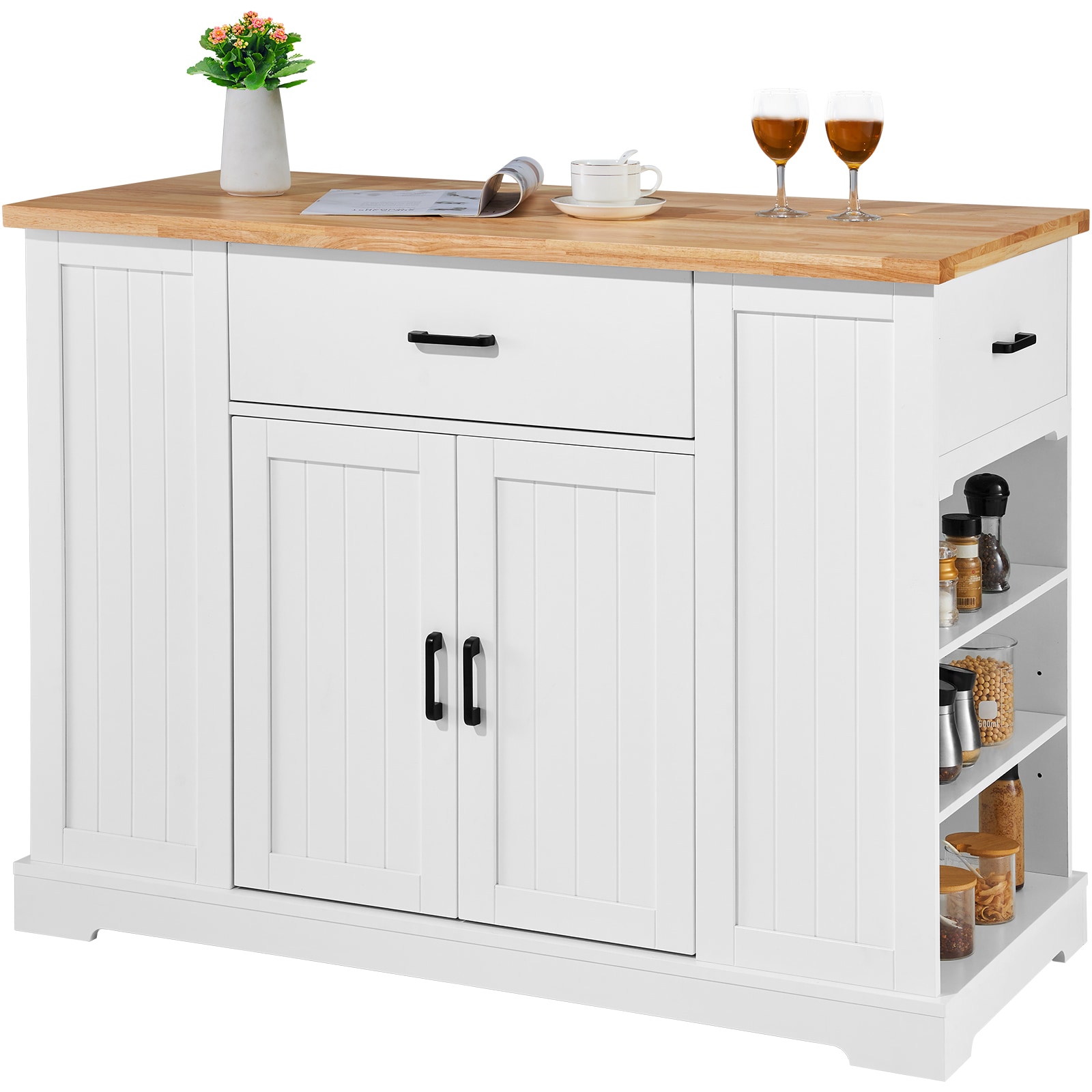 Kitchen Island Cart Storage Cabinet Serving Cart With Drawer & Shelves_voghion.com
